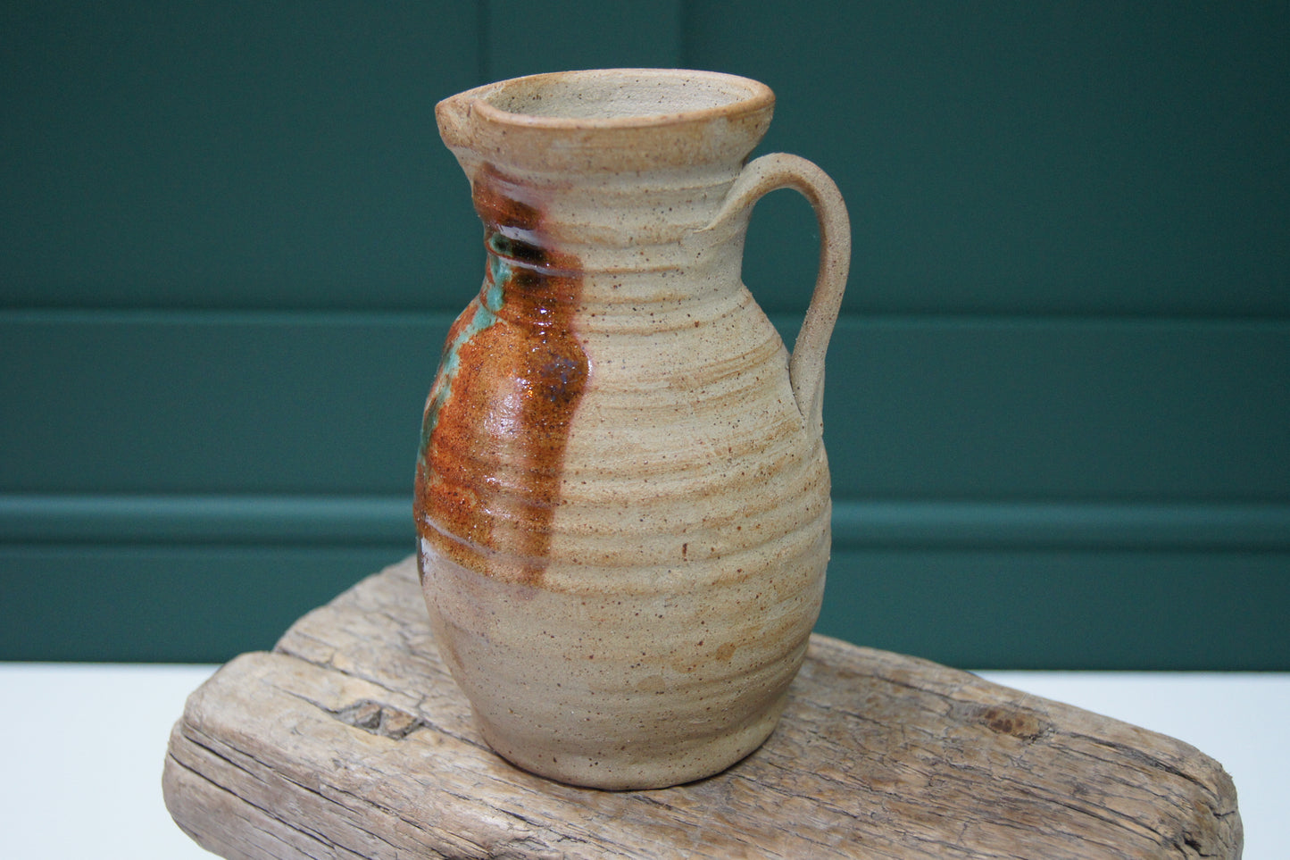 Handmade Jug with Green and Brown Glaze