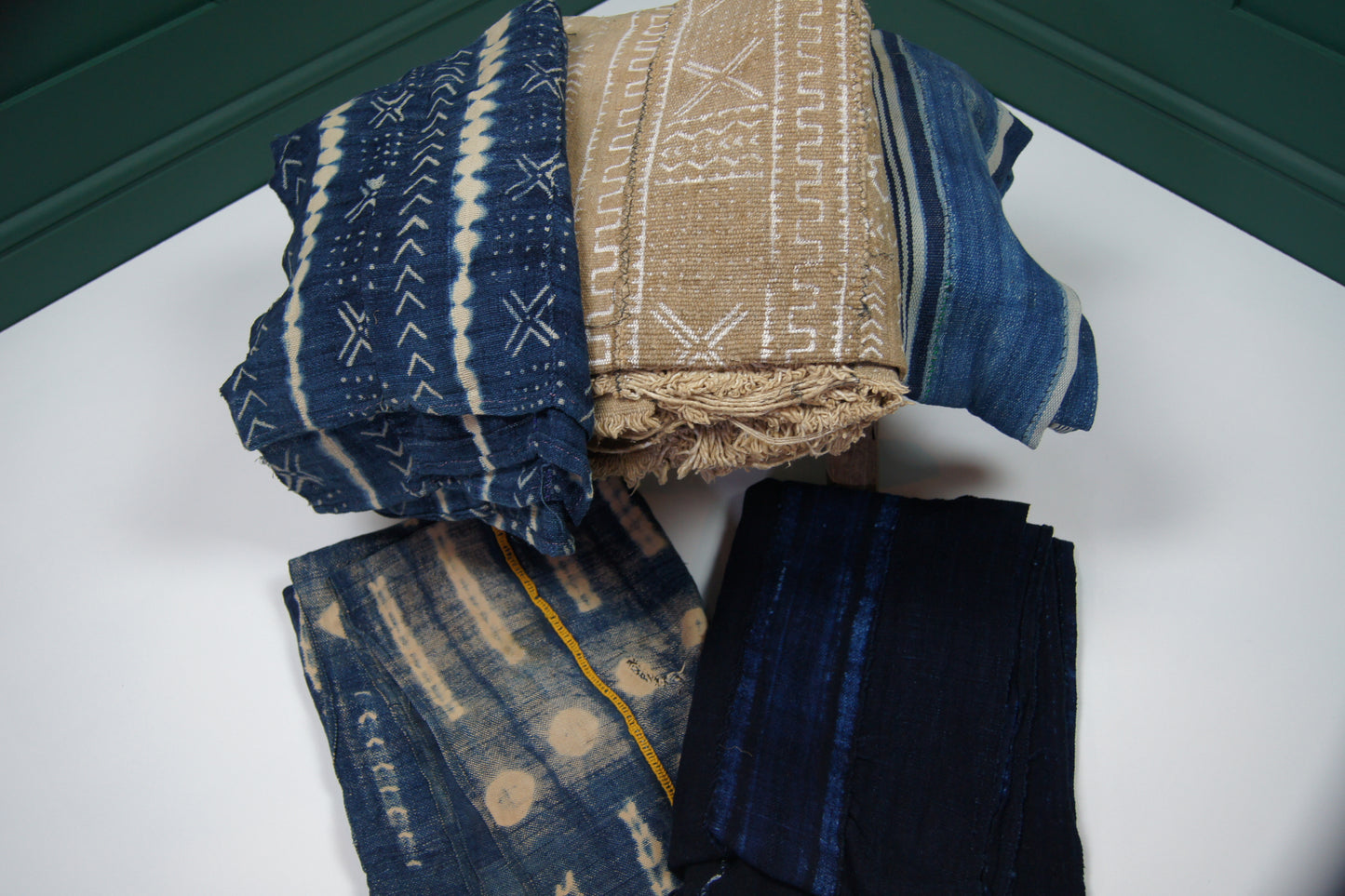 Traditional Vintage Mali Mud Cloth - Light Blue & Cream stripped with Coloured Stitching