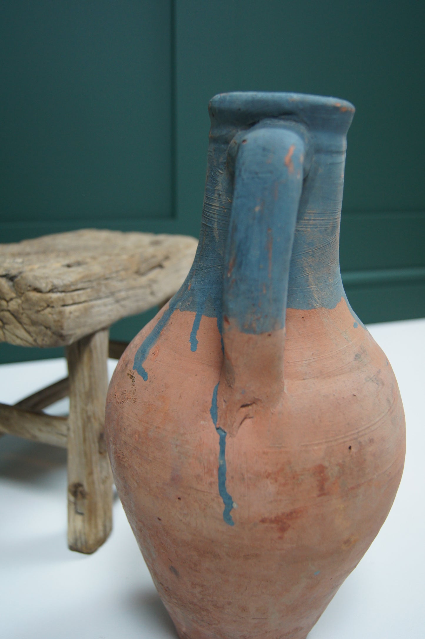 Vintage Terracotta Amphora/Jug - Dual Handle Blue