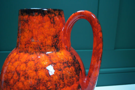 Large Orange/Red & Black West German Vase
