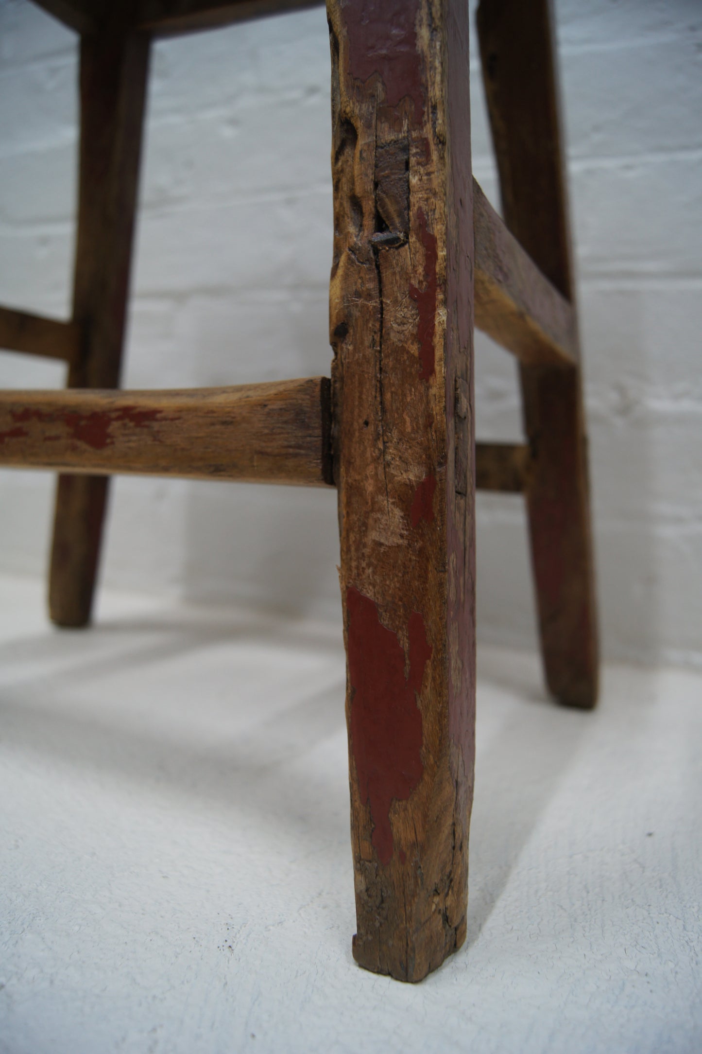 Rustic Vintage Stool with Red Paint
