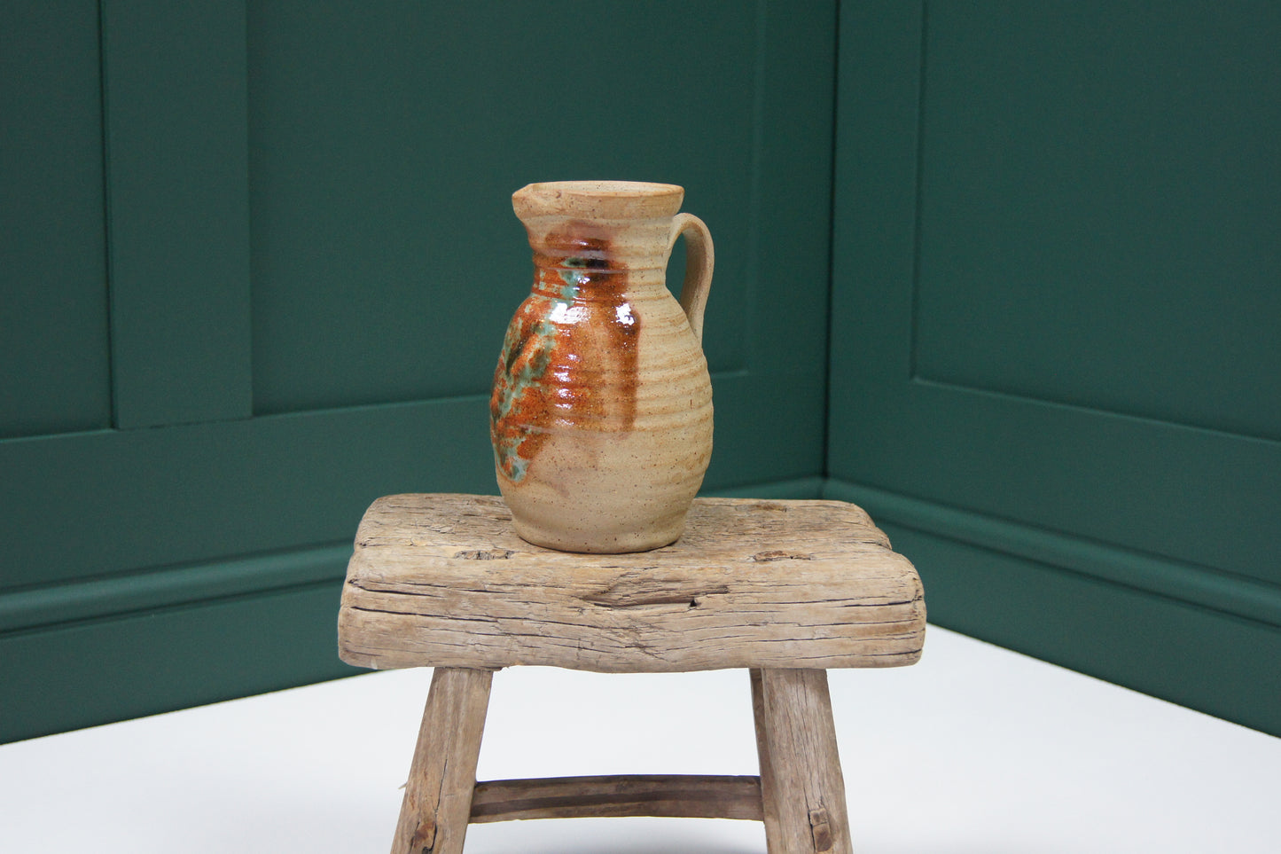 Handmade Jug with Green and Brown Glaze