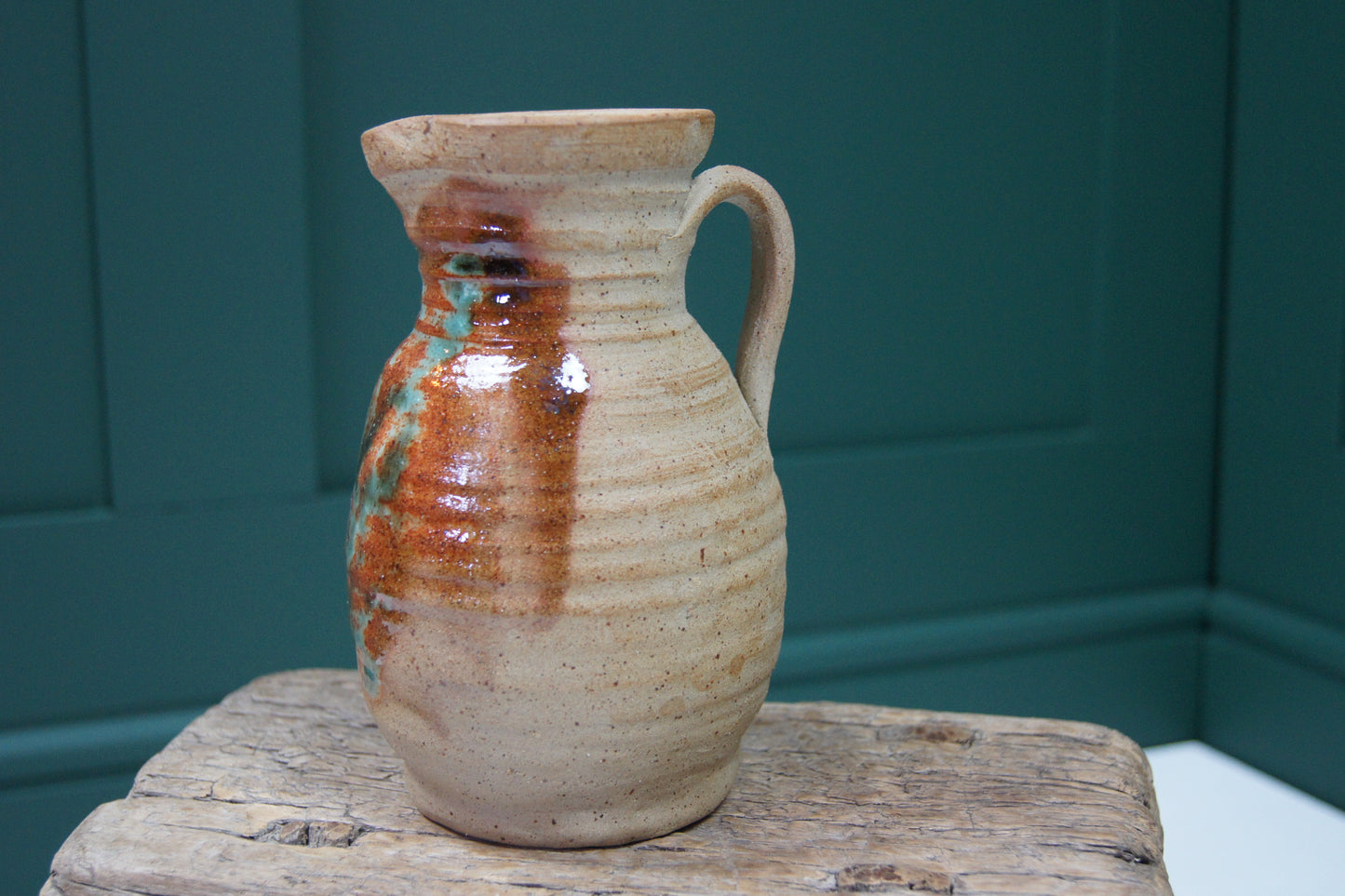 Handmade Jug with Green and Brown Glaze