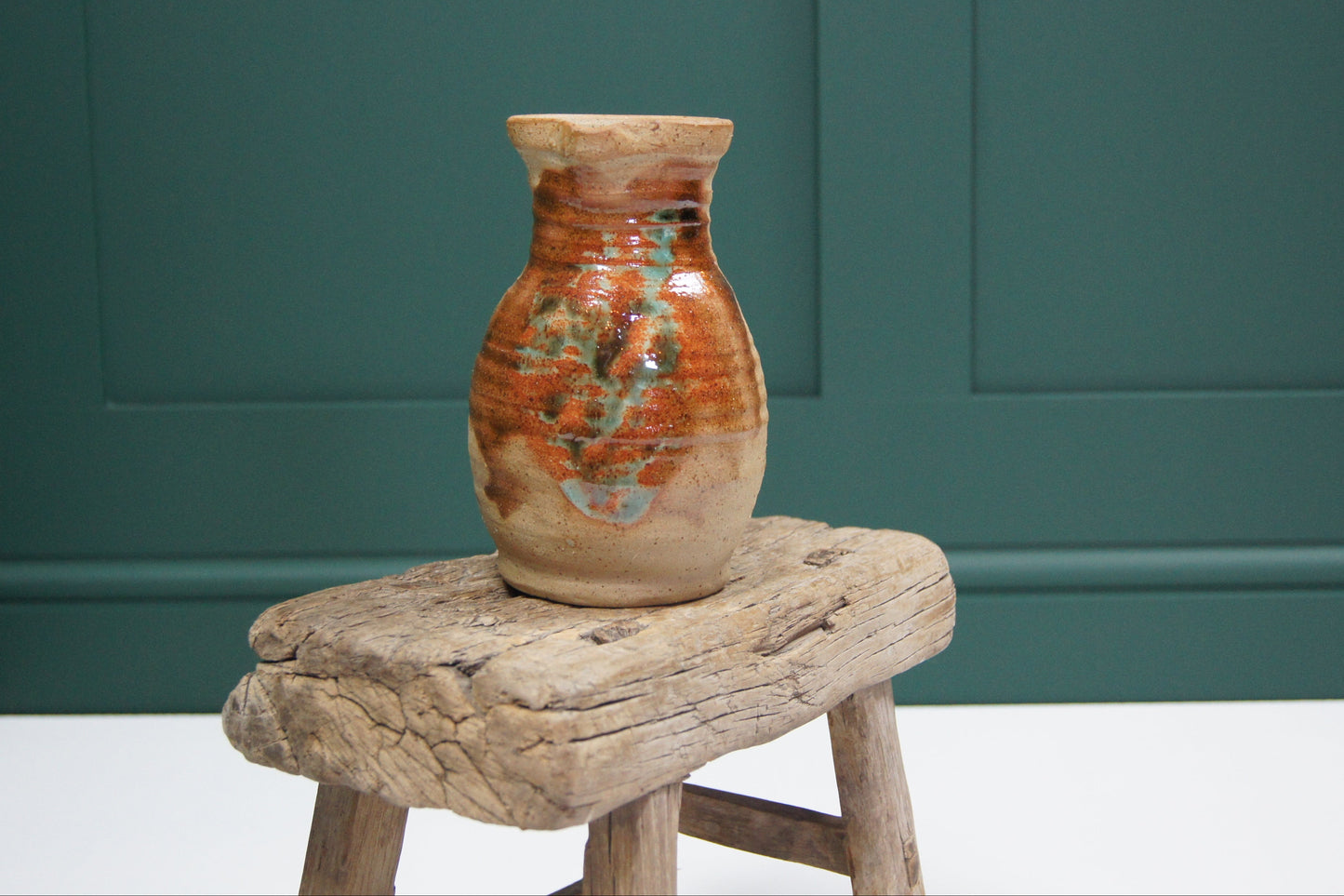 Handmade Jug with Green and Brown Glaze