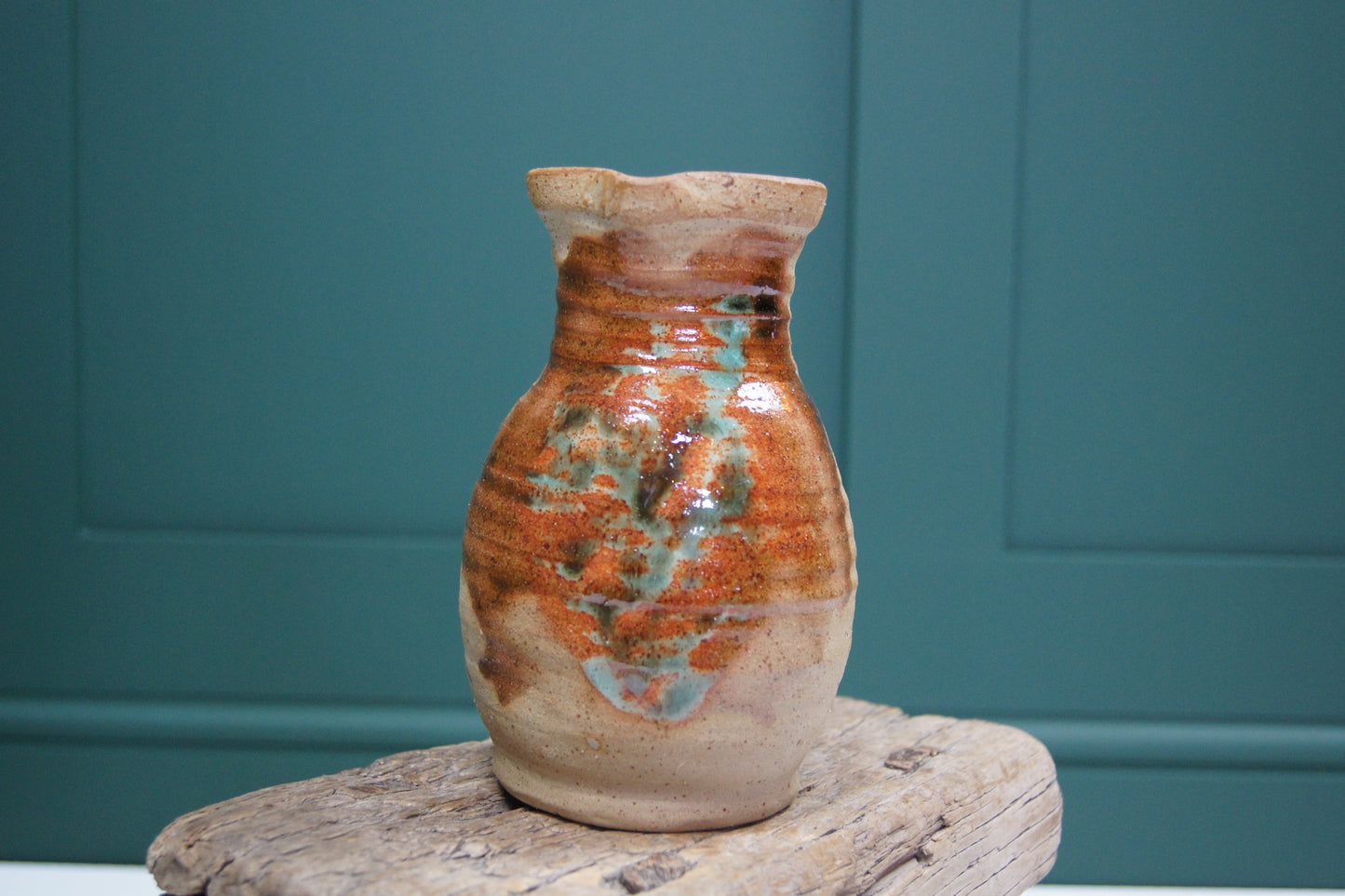 Handmade Jug with Green and Brown Glaze