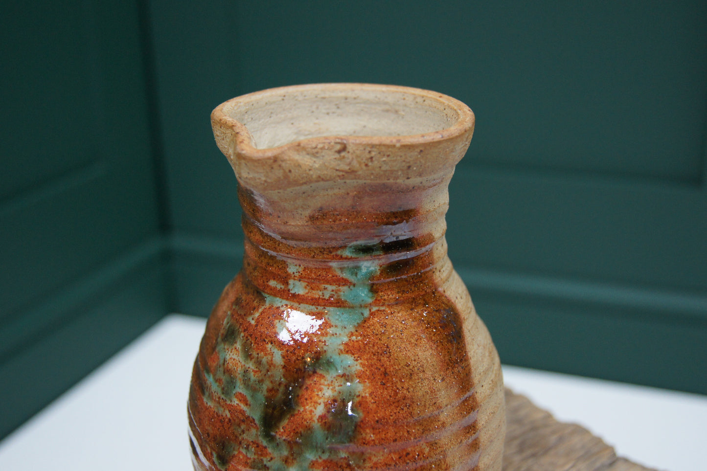 Handmade Jug with Green and Brown Glaze