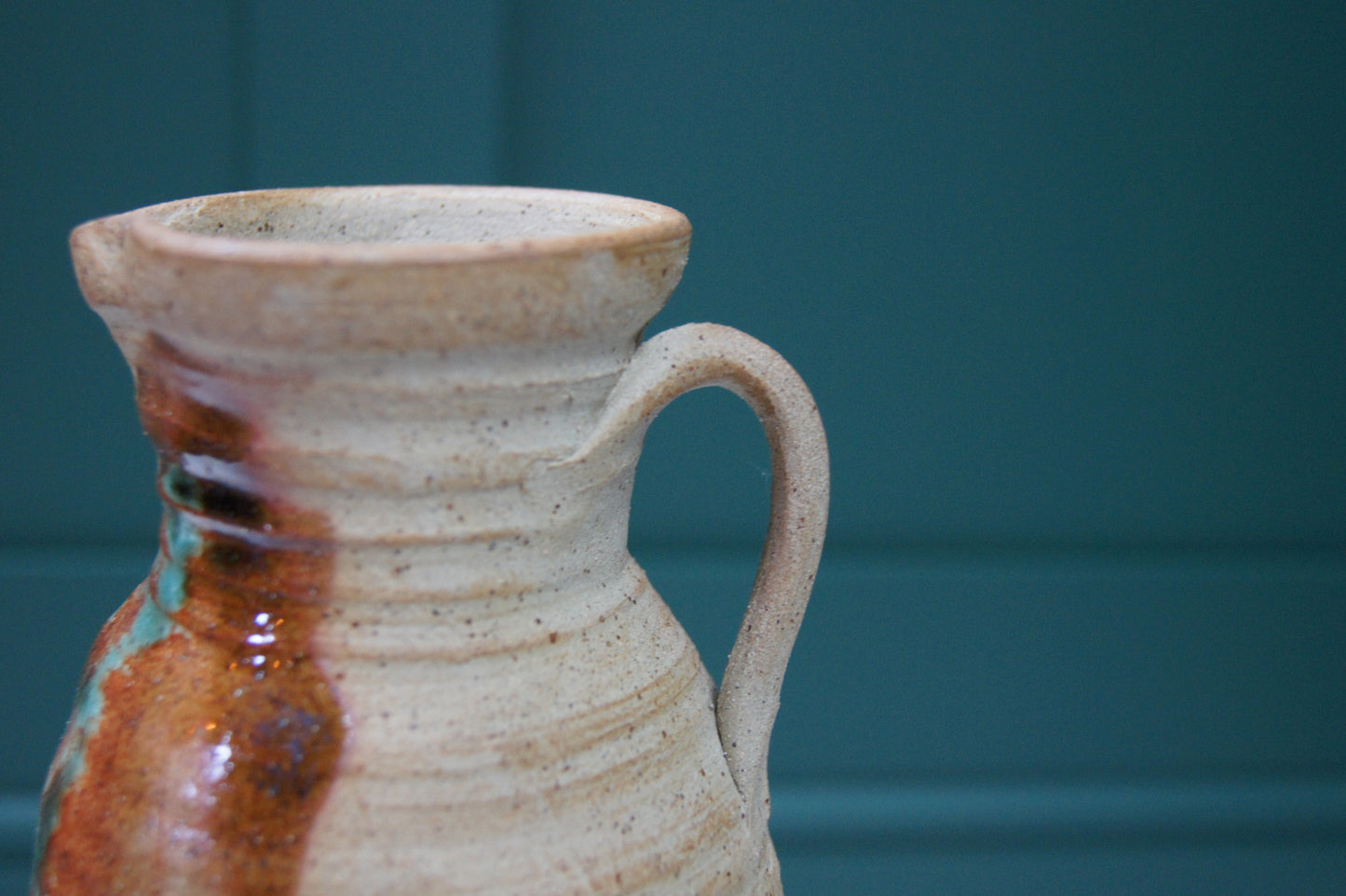 Handmade Jug with Green and Brown Glaze