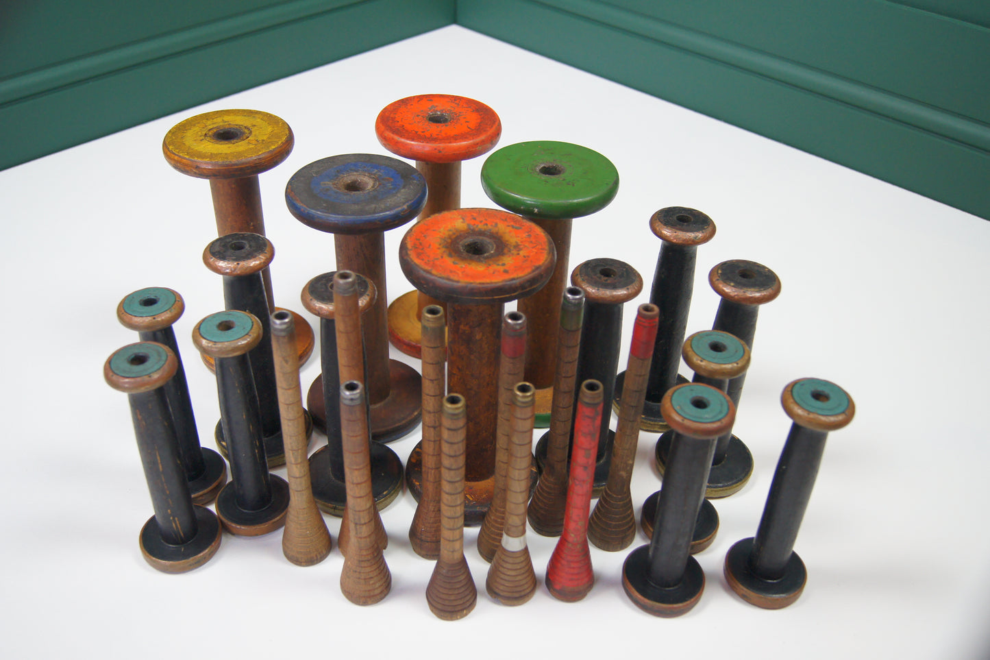 Vintage Wooden Bobbin Reels (Copper/Brass Detail) - Medium