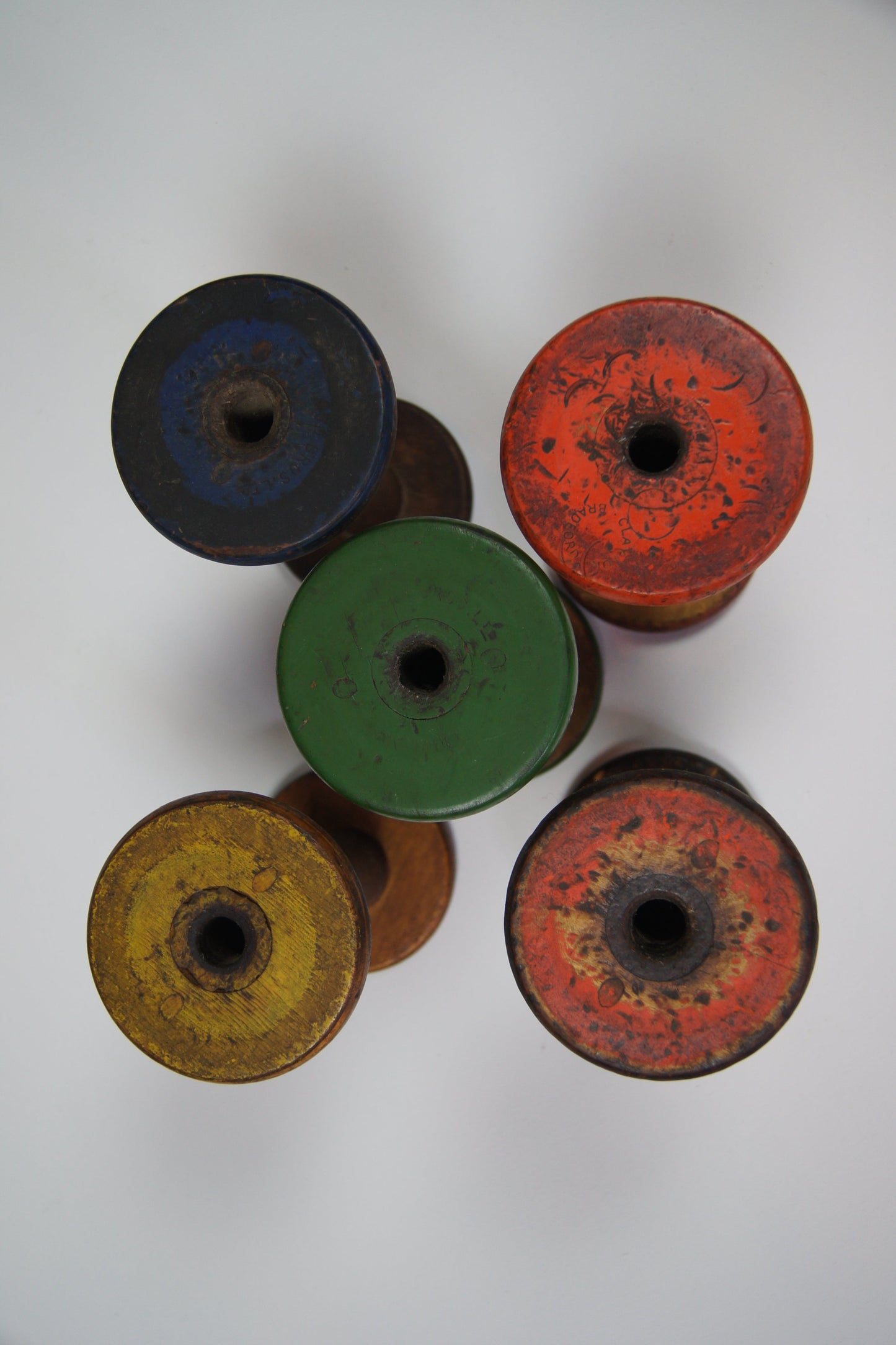Large Vintage Colourful Wooden Bobbins