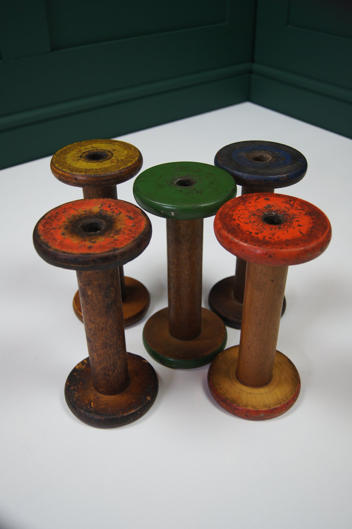 Large Vintage Colourful Wooden Bobbins