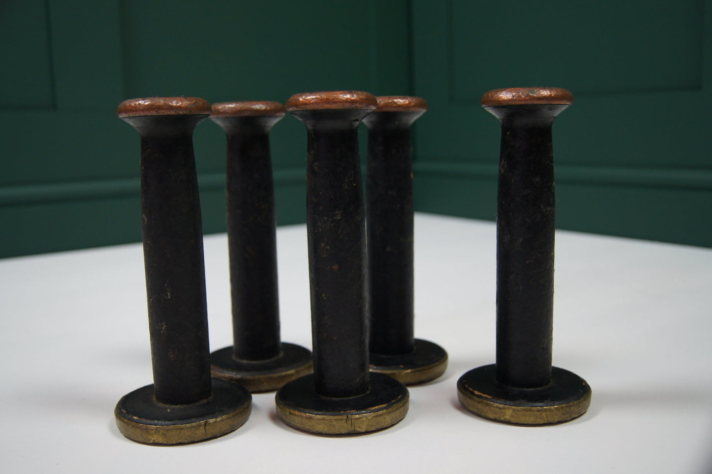 Vintage Wooden Bobbin Reels (Copper/Brass Detail) - Medium
