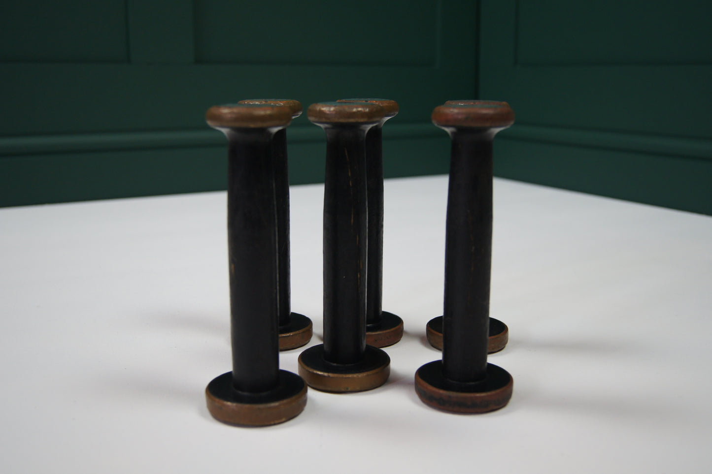 Vintage Wooden Bobbin Reels (Copper/Brass Detail) - Small