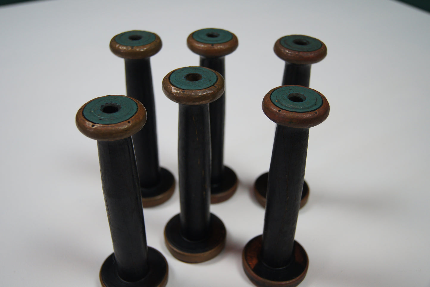Vintage Wooden Bobbin Reels (Copper/Brass Detail) - Small