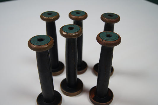 Vintage Wooden Bobbin Reels (Copper/Brass Detail) - Small