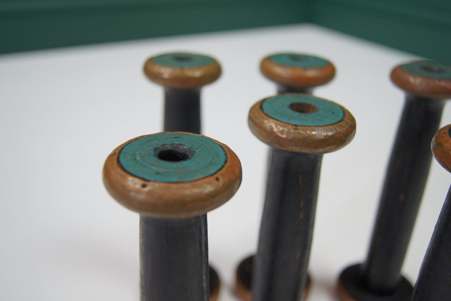 Vintage Wooden Bobbin Reels (Copper/Brass Detail) - Small