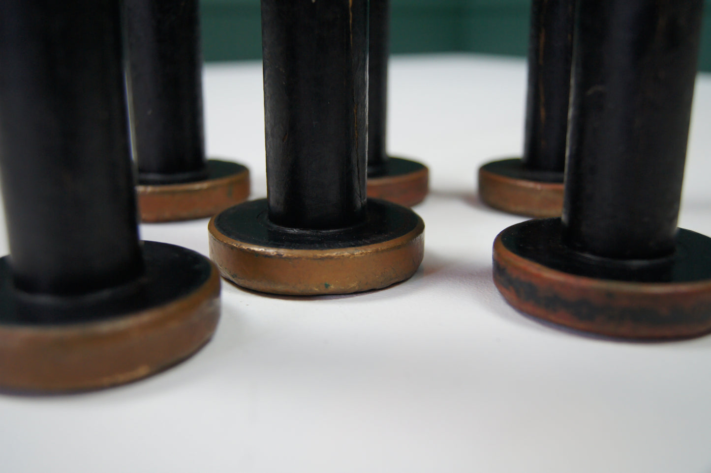 Vintage Wooden Bobbin Reels (Copper/Brass Detail) - Small