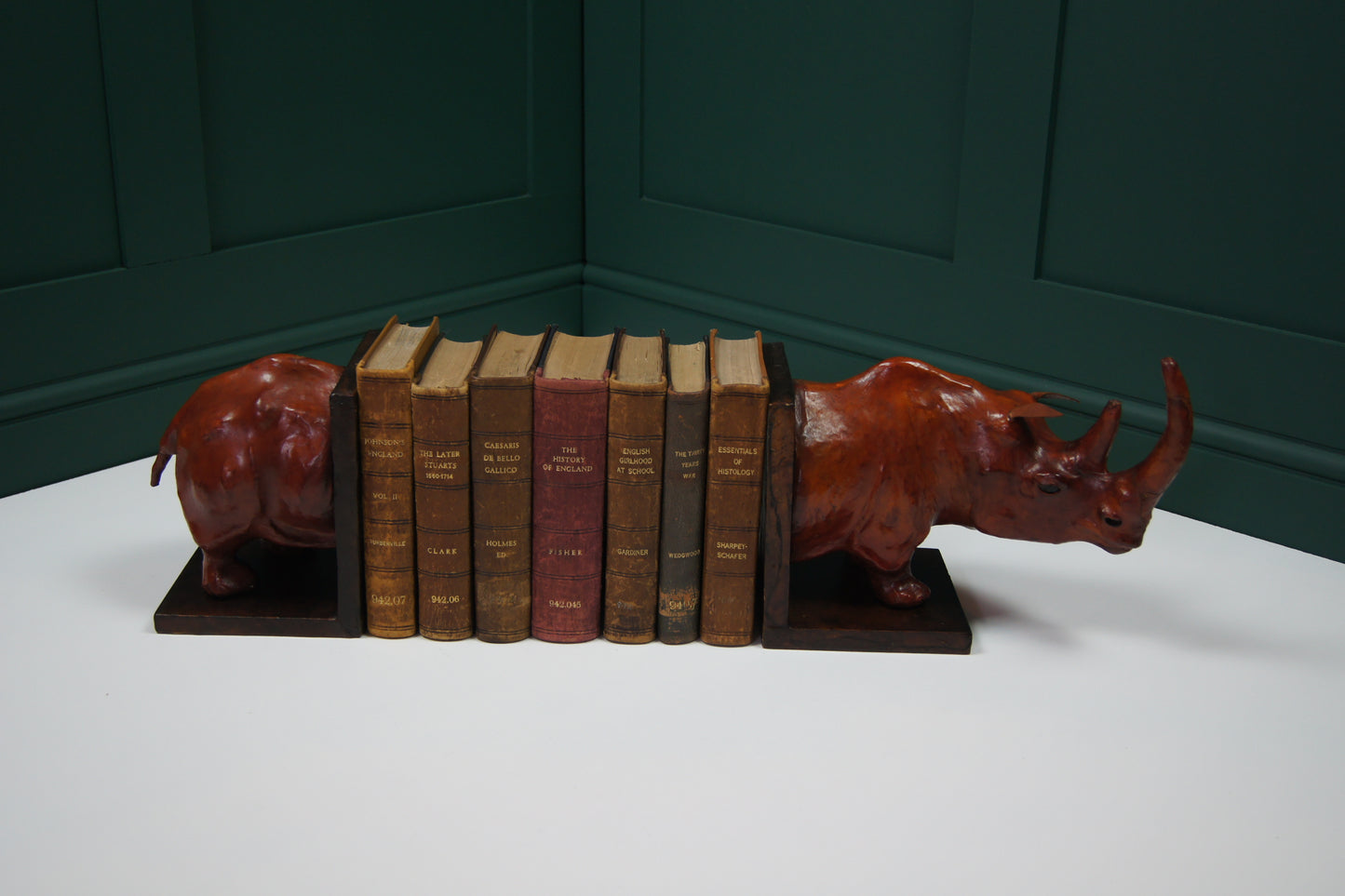 Large Rhinoceros Liberty Style Leather Bookends
