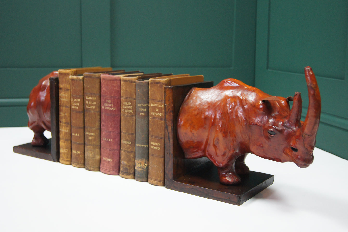 Large Rhinoceros Liberty Style Leather Bookends