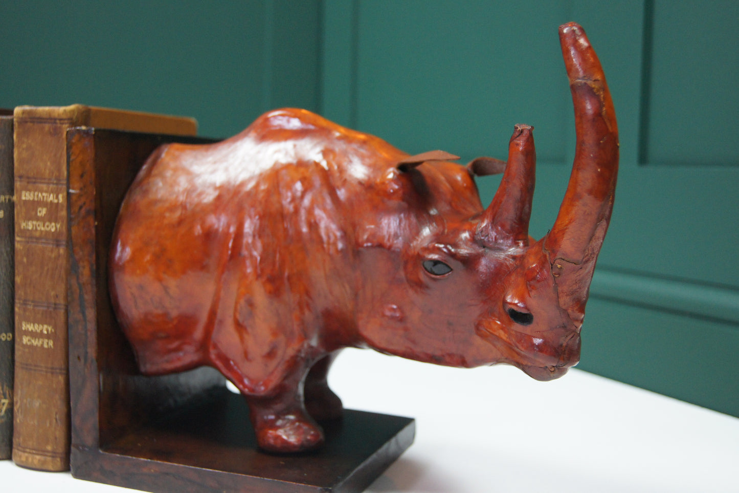 Large Rhinoceros Liberty Style Leather Bookends