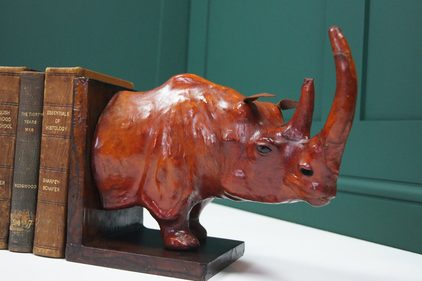 Large Rhinoceros Liberty Style Leather Bookends