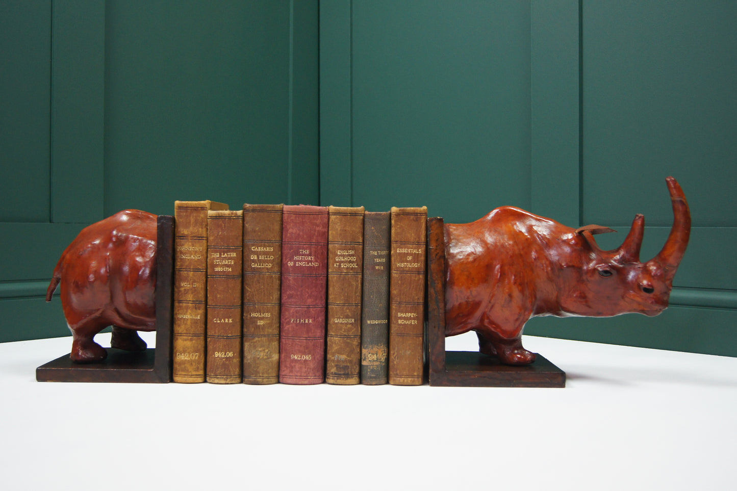 Large Rhinoceros Liberty Style Leather Bookends
