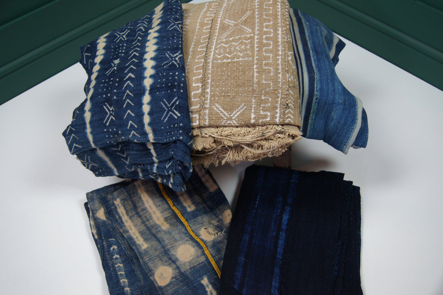 Traditional Vintage Mali Mud Cloth - Light Blue with Cream Patterns