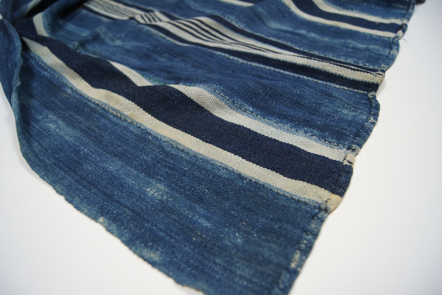 Traditional Vintage Mali Mud Cloth - Light Blue & Cream stripped with Coloured Stitching