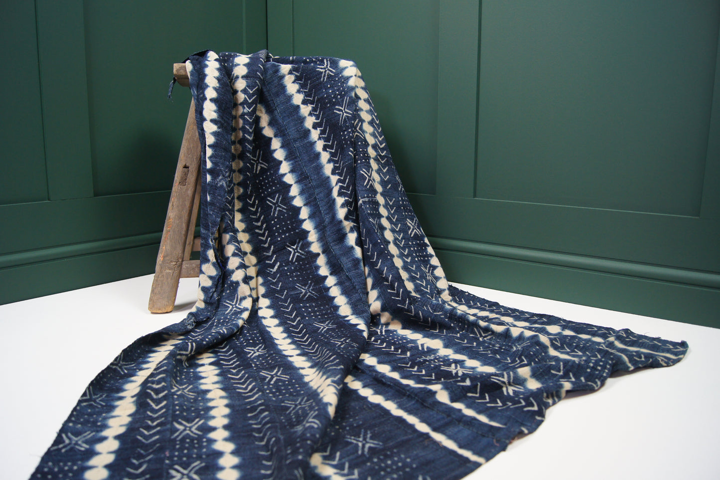 Traditional Vintage Mali Mud Cloth - Light Blue with Cream Patterns