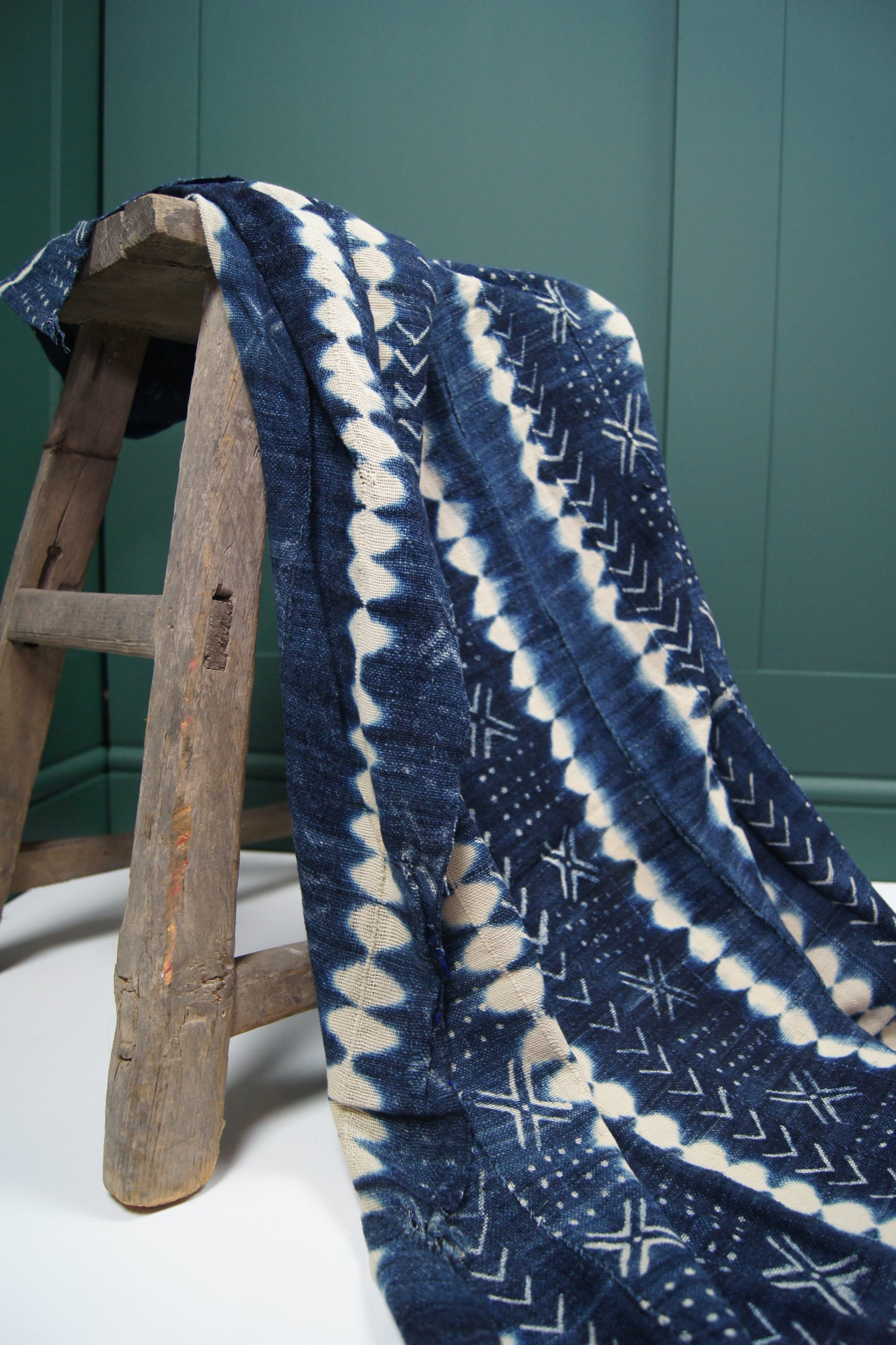 Traditional Vintage Mali Mud Cloth - Light Blue with Cream Patterns