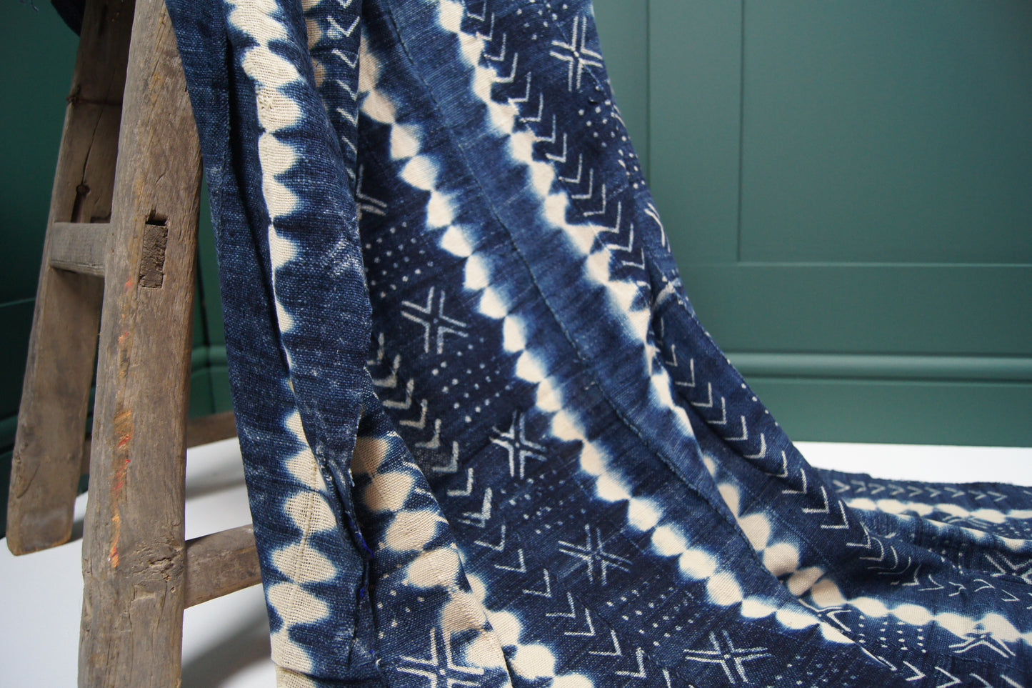 Traditional Vintage Mali Mud Cloth - Light Blue with Cream Patterns