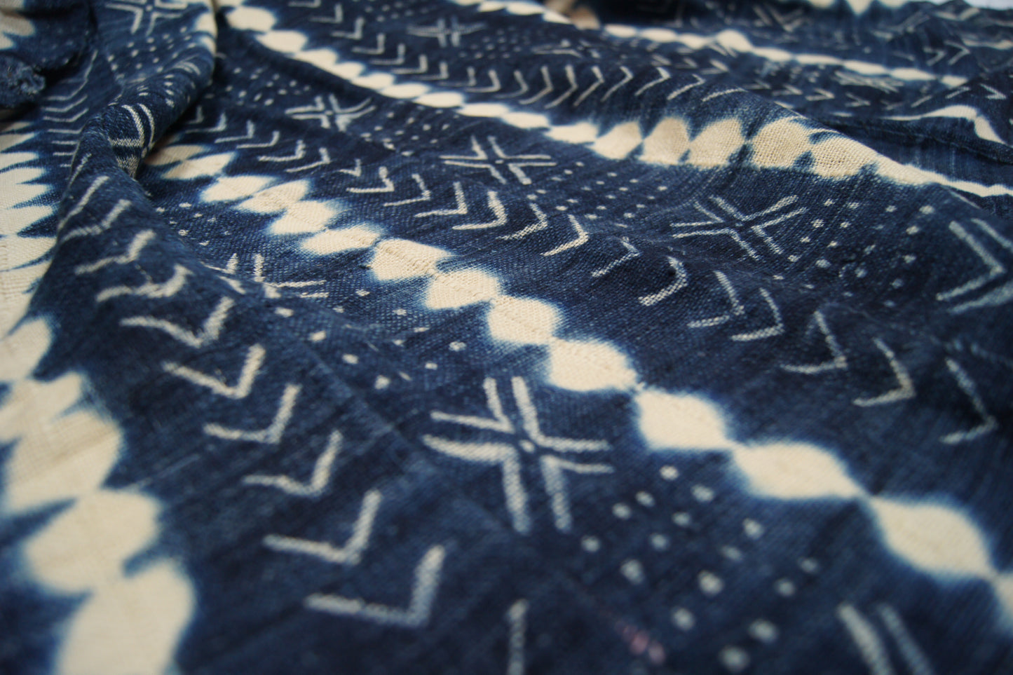 Traditional Vintage Mali Mud Cloth - Light Blue with Cream Patterns