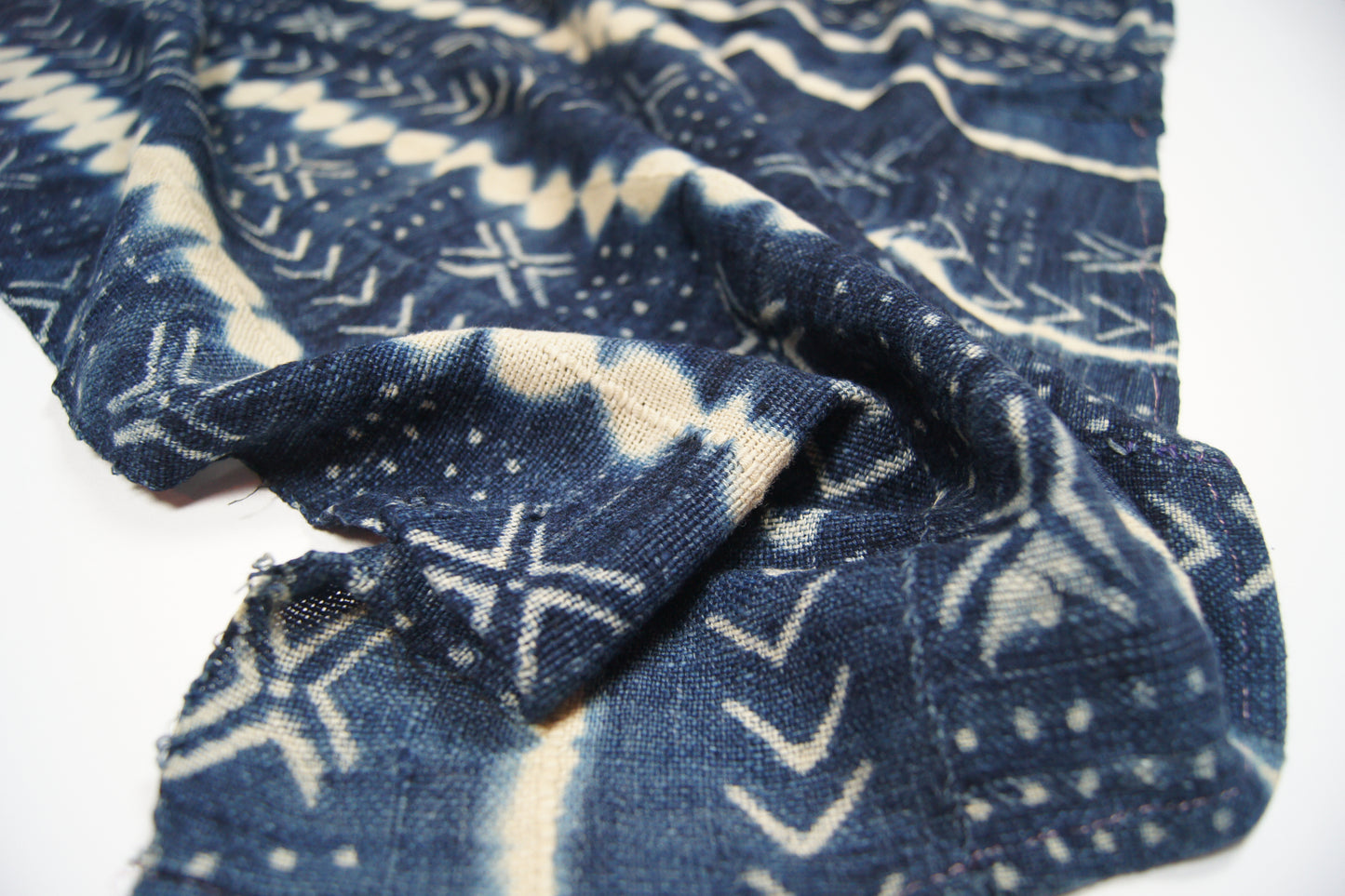 Traditional Vintage Mali Mud Cloth - Light Blue with Cream Patterns