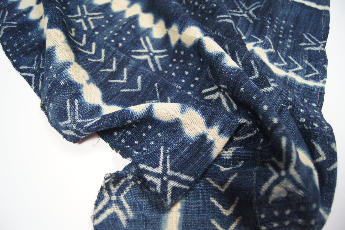 Traditional Vintage Mali Mud Cloth - Light Blue with Cream Patterns