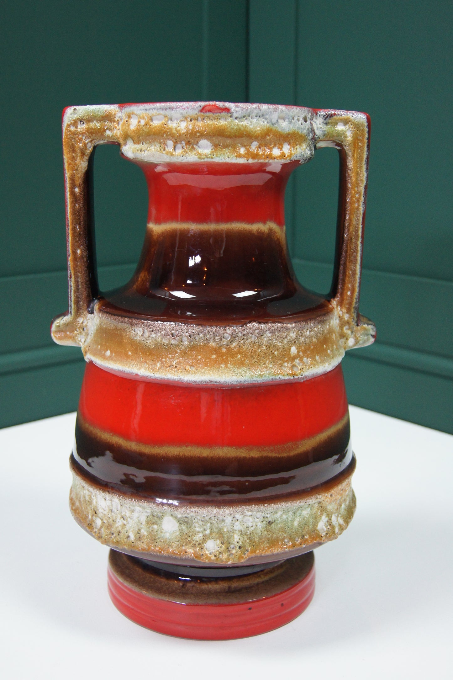 Large Red & Brown 'Fat Lava' West German Vase