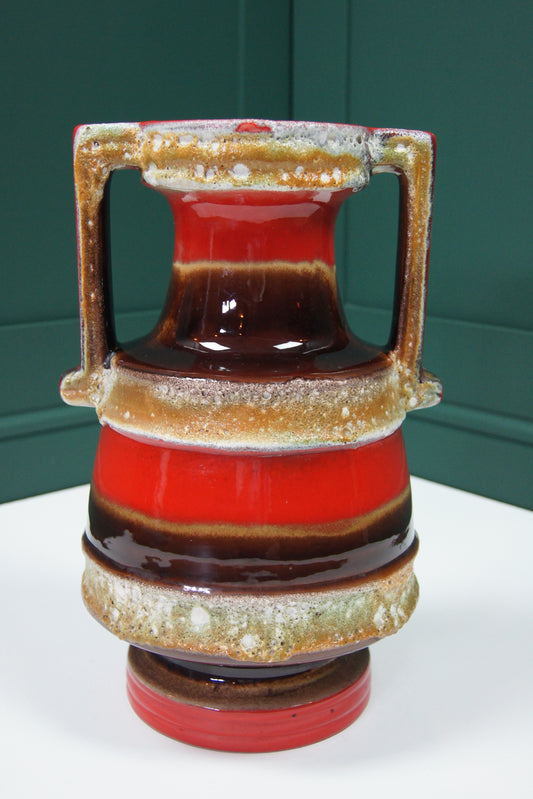 Large Red & Brown 'Fat Lava' West German Vase