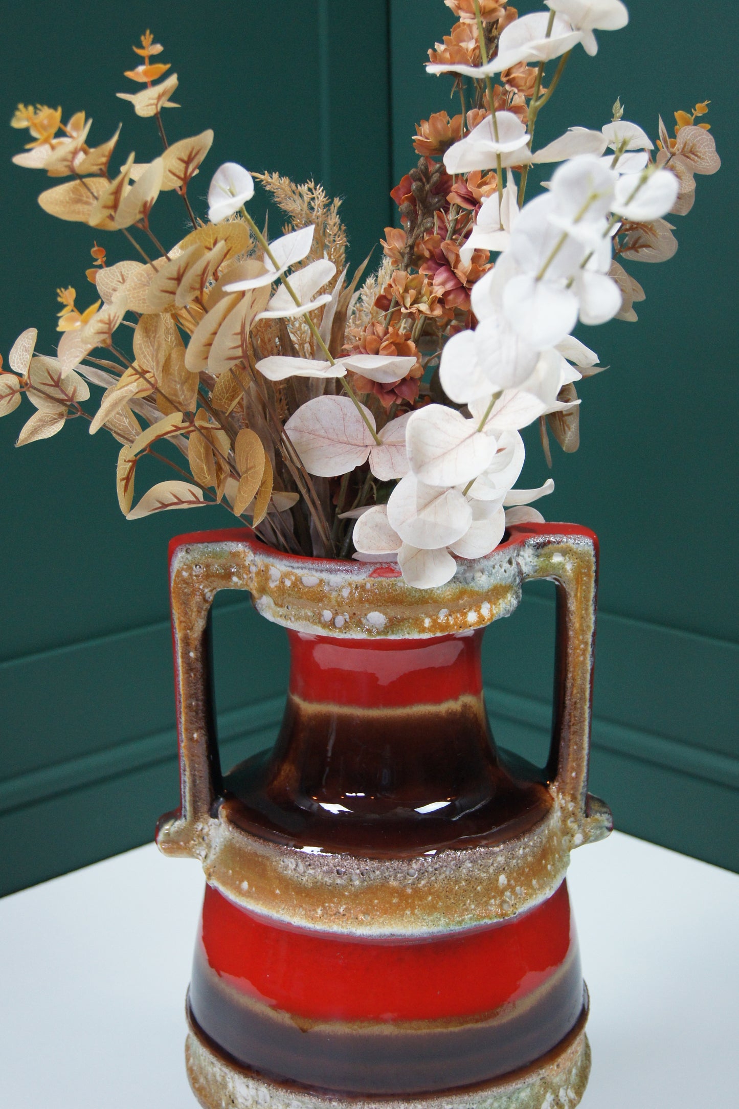 Large Red & Brown 'Fat Lava' West German Vase