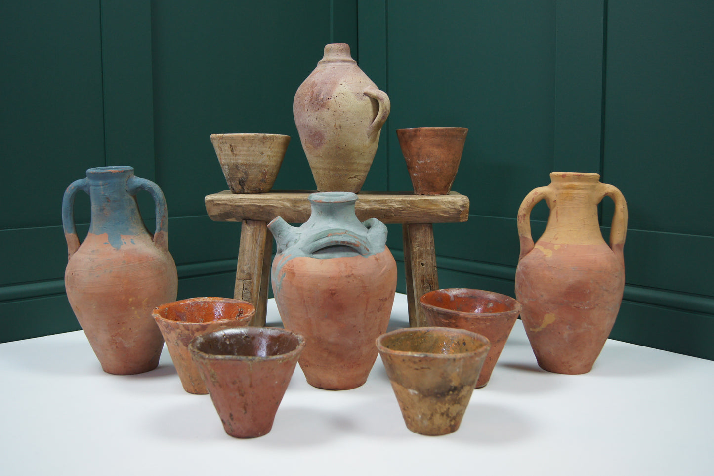 Vintage Terracotta Amphora/Jug - Dual Handle Blue