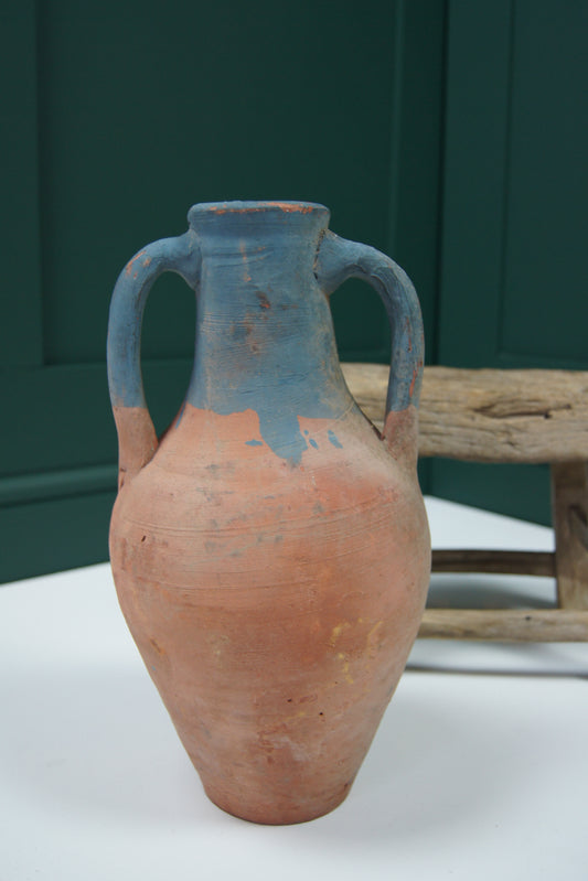 Vintage Terracotta Amphora/Jug - Dual Handle Blue