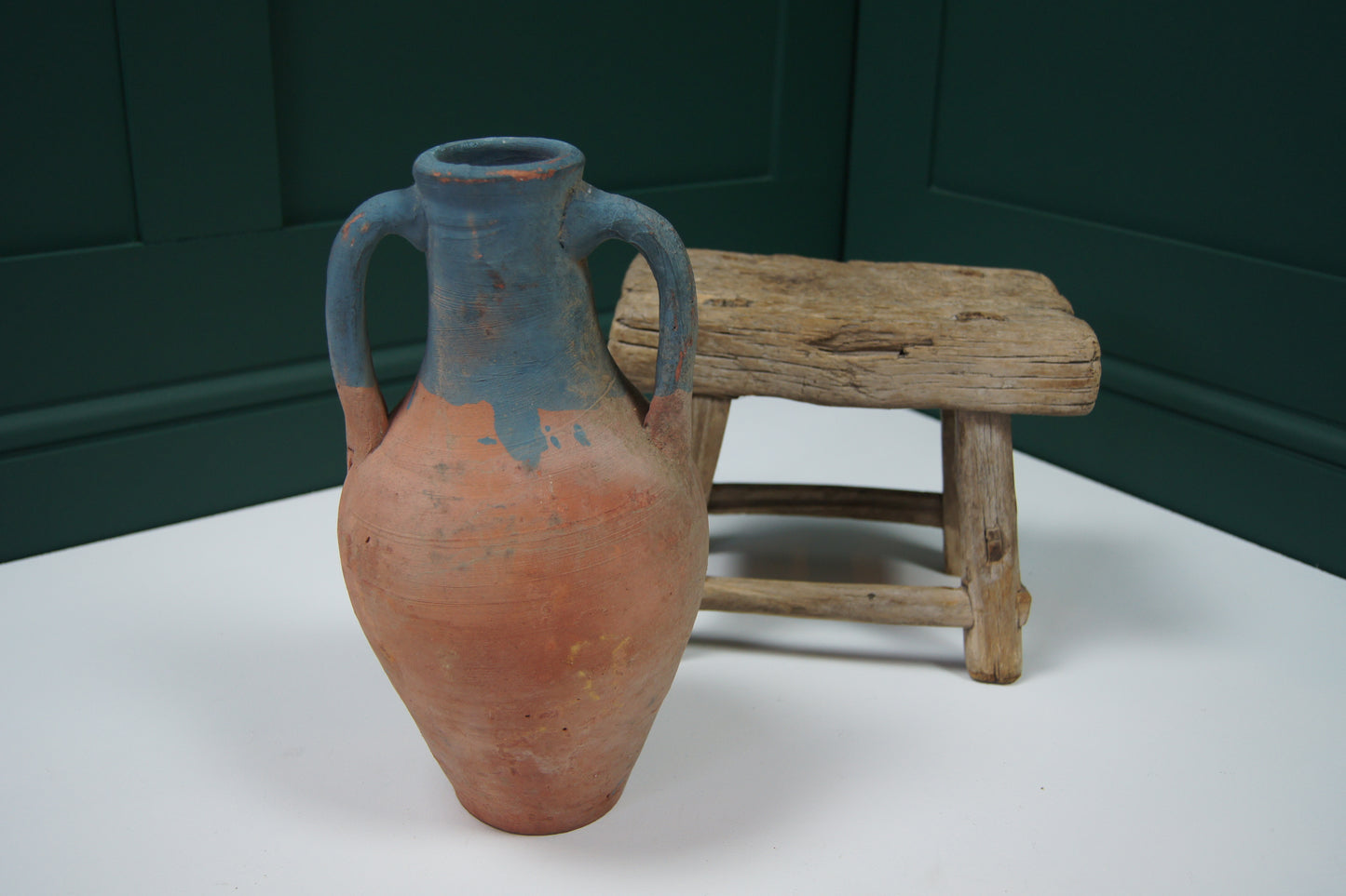 Vintage Terracotta Amphora/Jug - Dual Handle Blue