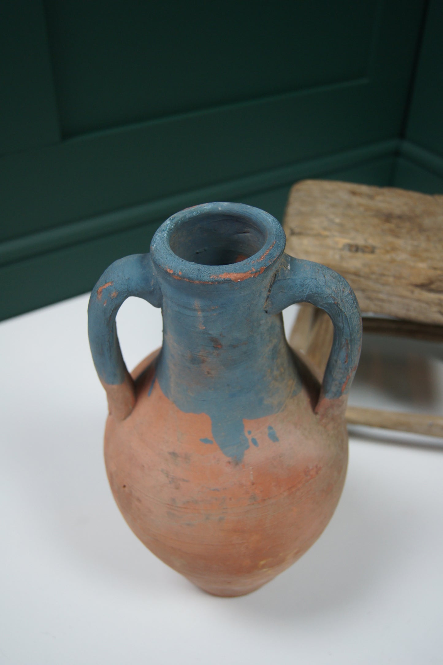 Vintage Terracotta Amphora/Jug - Dual Handle Blue