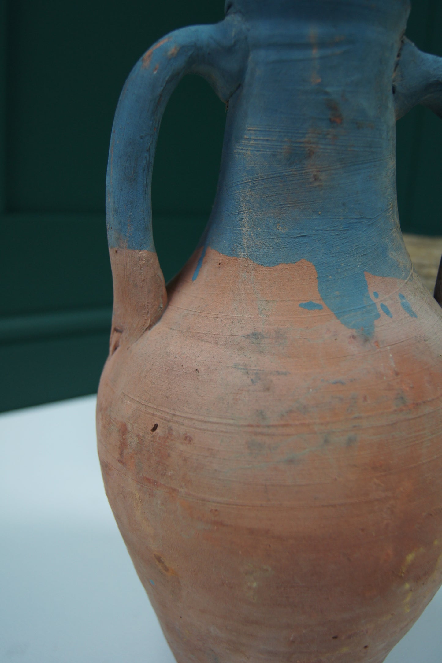 Vintage Terracotta Amphora/Jug - Dual Handle Blue