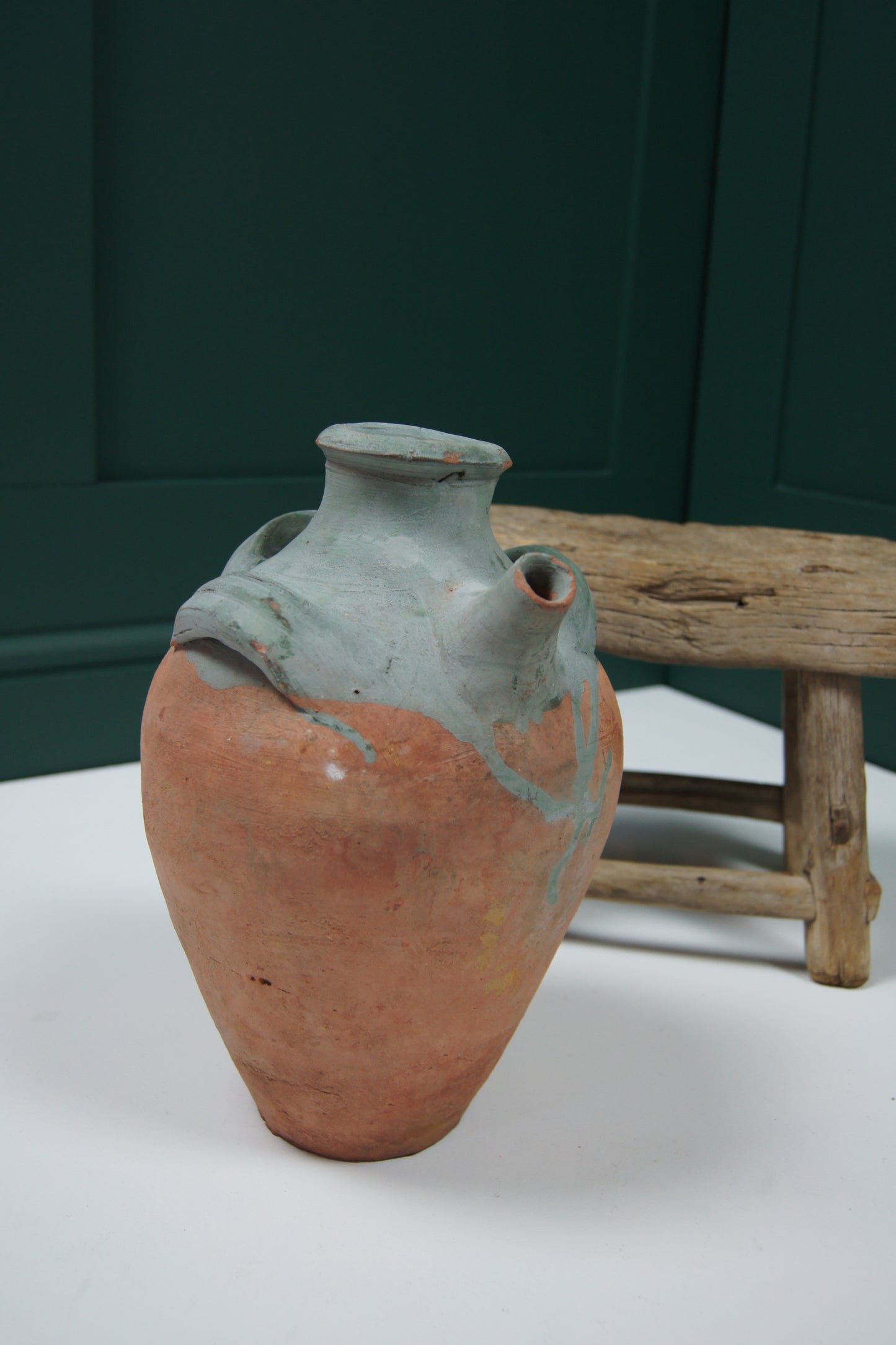 Vintage Terracotta Amphora/Jug - Three Handled Blue