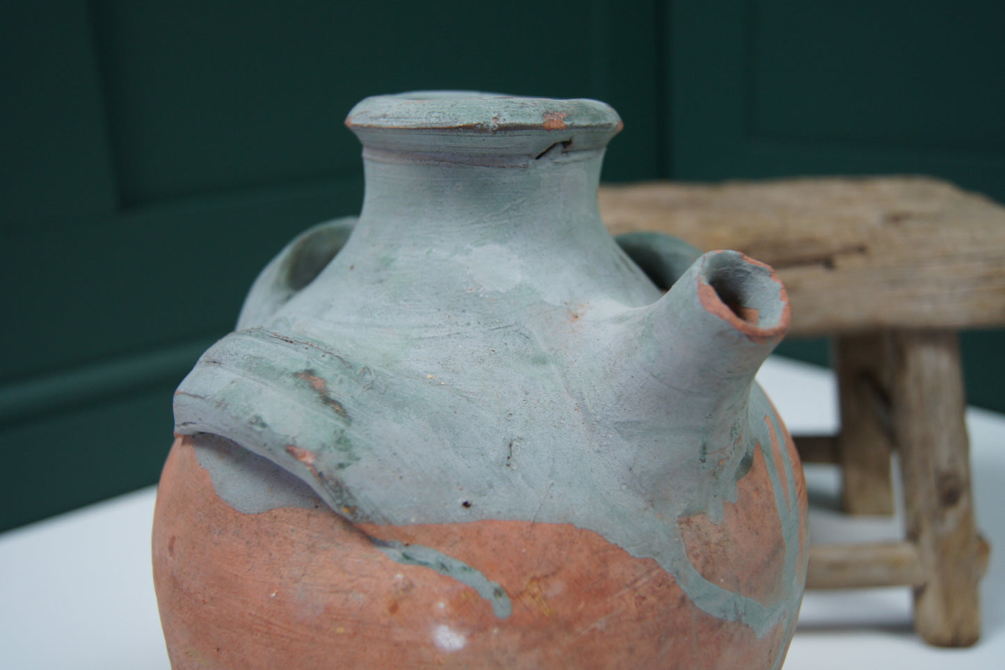 Vintage Terracotta Amphora/Jug - Three Handled Blue
