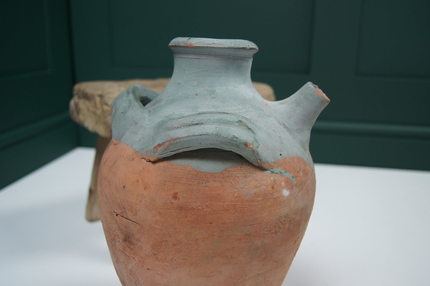 Vintage Terracotta Amphora/Jug - Three Handled Blue