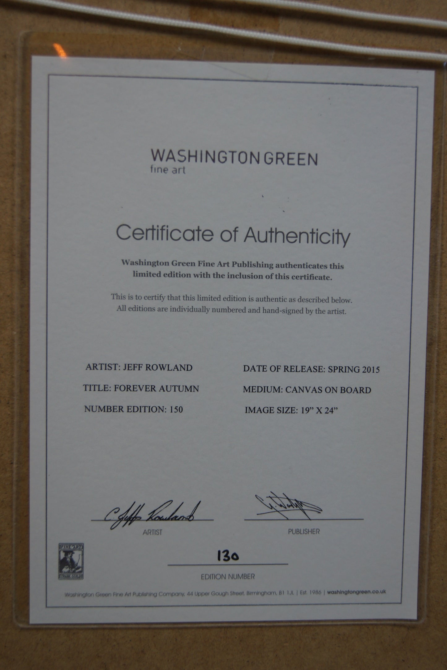 Limited Edition Jeff Rowland Framed Print - Forever Autumn