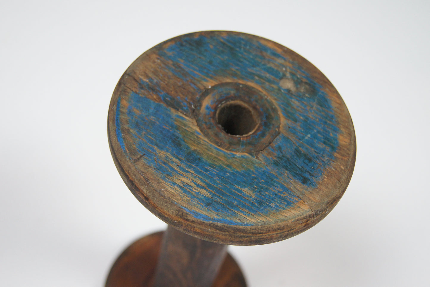 Extra Large Vintage Blue Wooden Bobbin
