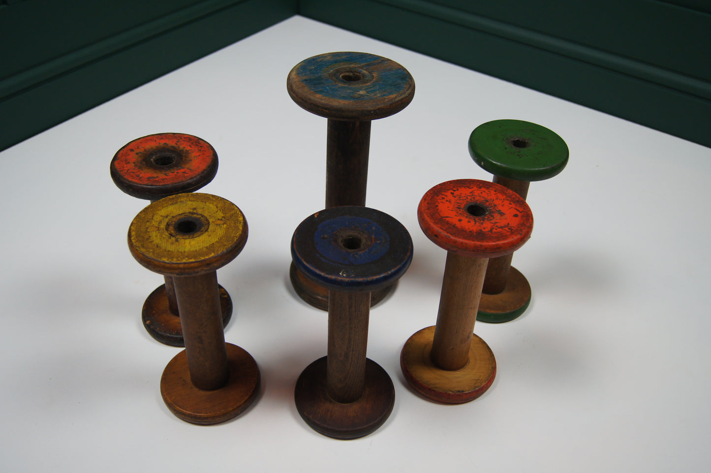 Large Vintage Colourful Wooden Bobbins