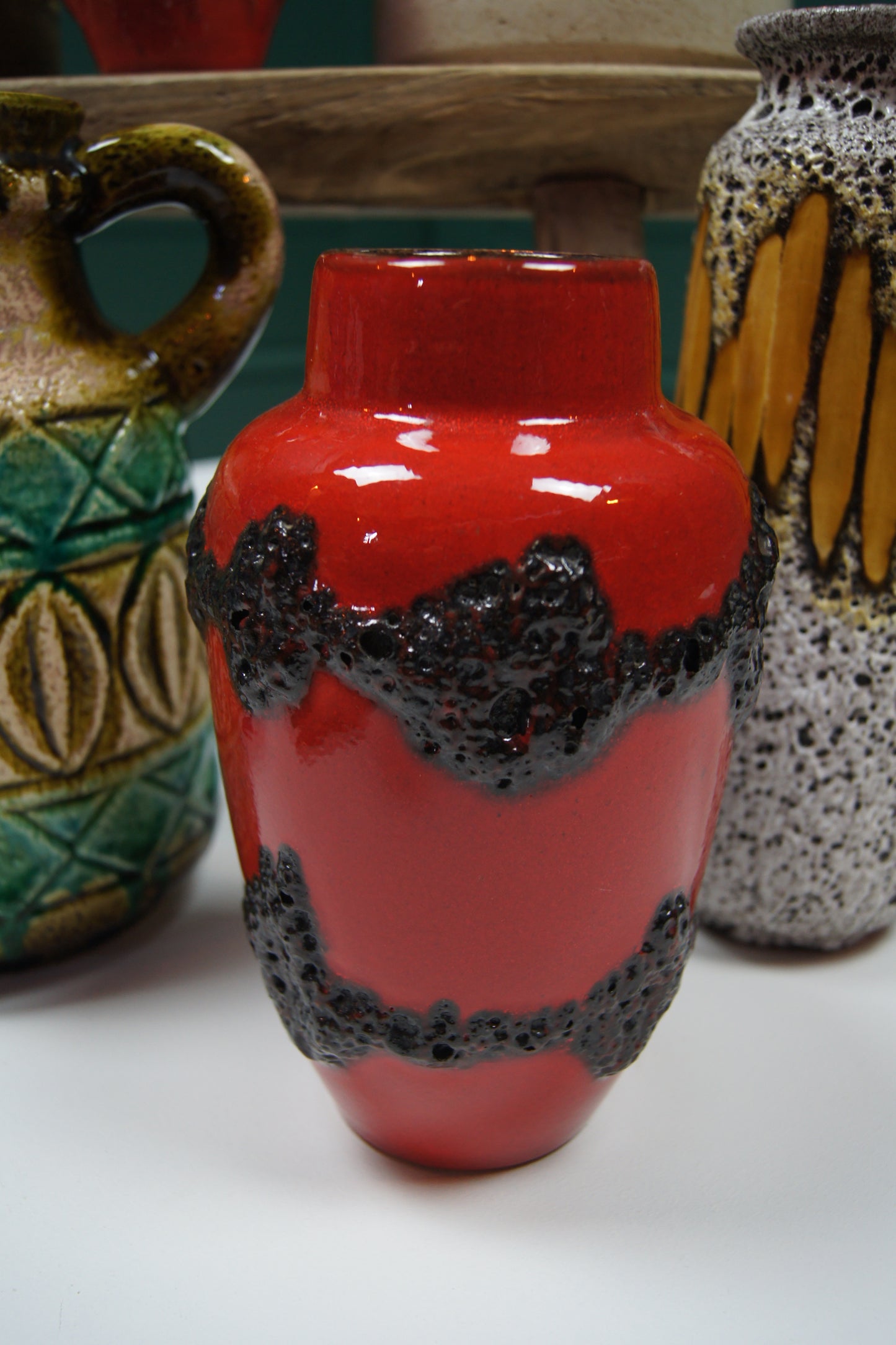 Small Red & Black 'Fat Lava' West German Vase
