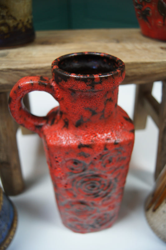 Medium Red & Black 'Fat Lava' West German Vase '482-28'