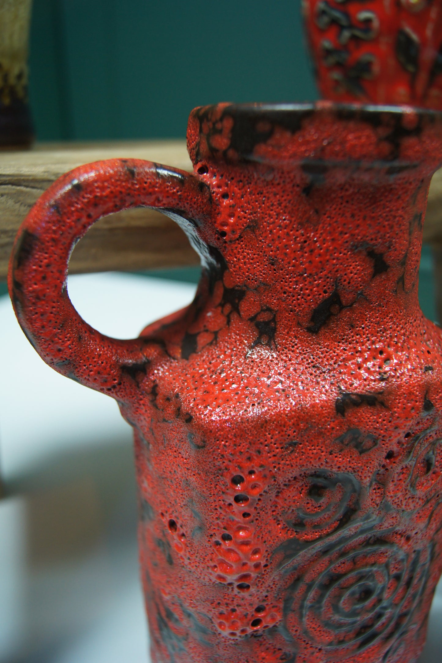 Medium Red & Black 'Fat Lava' West German Vase '482-28'